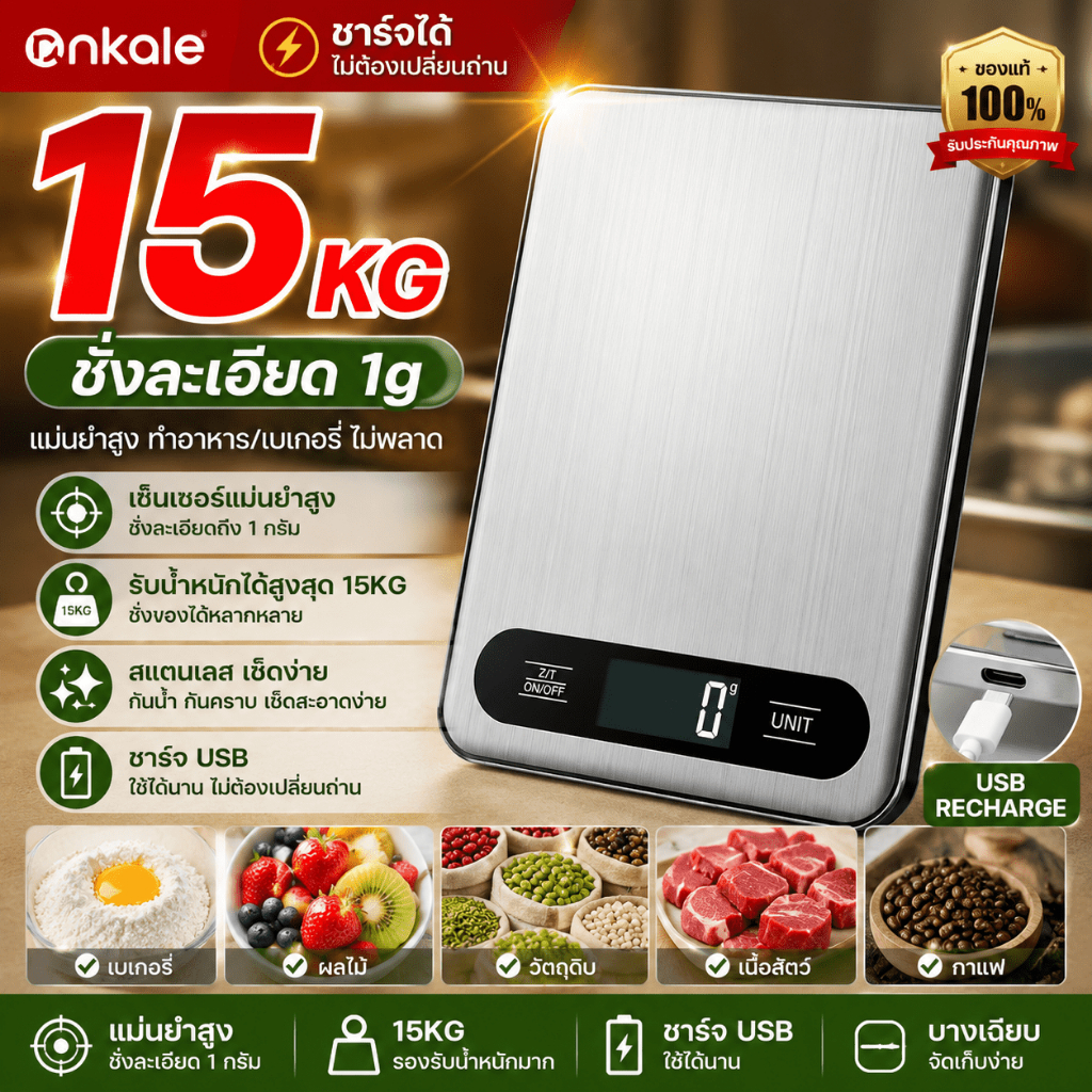 【COD】ตาชั่งครัว สแตนเลส 10kg เครื่องชั่งดิจิตอล แสตนเลสแท้ ชาร์จได้ กดเทอร์กลับศูนย์อัตโนมัติ