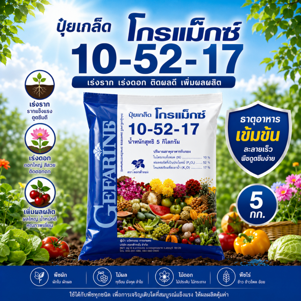 ปุ๋ย ปุ๋ยเกล็ด กิฟฟารีน 10-52-17 ฟอสฟอรัสสูง บำรุงดอก เปิดดอกแรง เร่งราก เพิ่มอัตราติดผล ไม้ผล ไม้ดอก