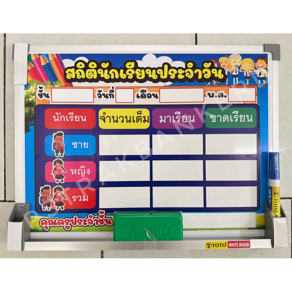 กระดานสถิตินักเรียน ไวท์บอร์ด แต่งห้องเรียน น้ำเงิน
