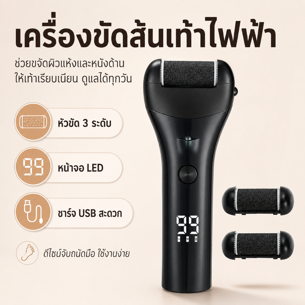 ชุดดูแลเท้า เครื่องขัดเท้าไฟฟ้า 1200mAh หน้าจอดิจิทัล ขัดหนังหนา ส้นเท้าเนียน