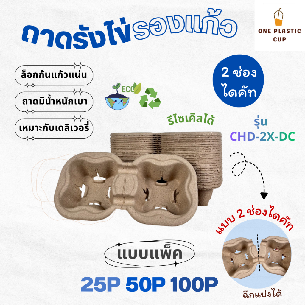 (แพ็ค 25/50/100ชิ้น) ถาดรังไข่รองแก้ว 2 ช่อง ฉีกได้ ถาดกระดาษรองแก้ว ถาดรังไข่ ถาดรองแก้ว ถาดกระดาษ แบบแพ็ค
