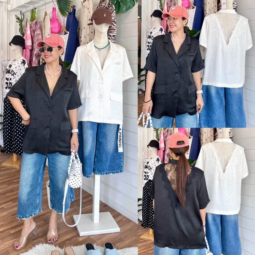 9-294PS เบลเซอร์สูทแขนสั้นลูกไม้vหลัง