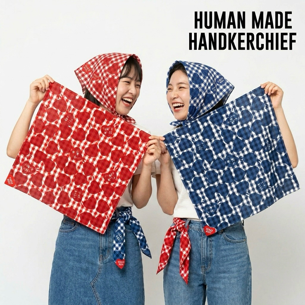 พร้อม​ส่ง​ใน​ไทย​ ผ้าลายหัวใจ Human made HANDKERCHIEF new collection ออกวันเสาร์นี้!!!!น่ารักมาก ขนาด 32*32 cm
