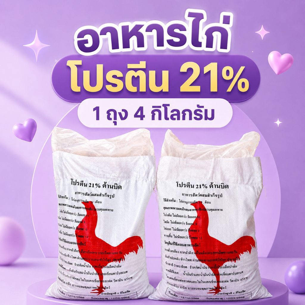 อาหารไก่โปรตีu 21 มีบีด แพค 2 ถุง รวม 8 กิโลกรัม👉🐥ซื้อทีเดียวคุ้ม