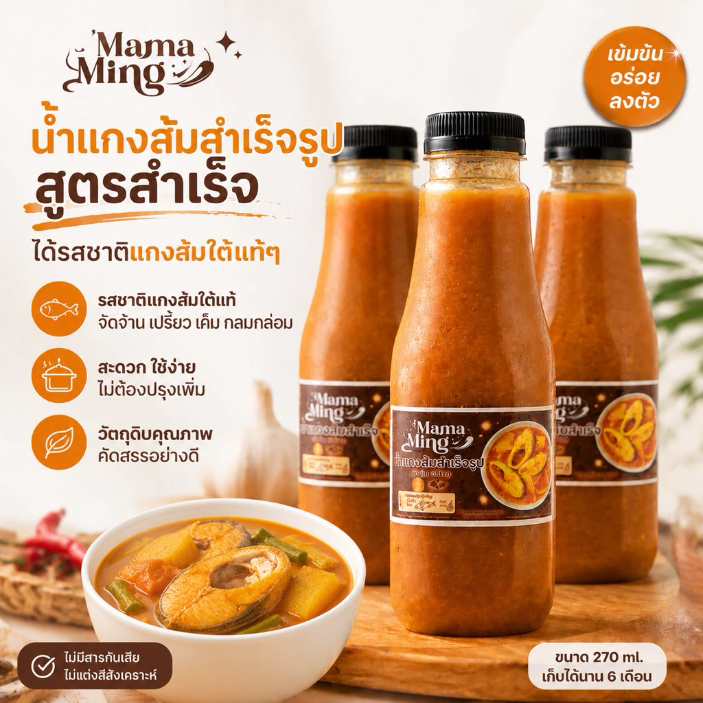 น้ำแกงส้มปรุงสำเร็จสูตรปักษ์ใต้ 100% เข้มข้นไม่ต้องปรุงเพิ่ม ปริมาณ 270 ml