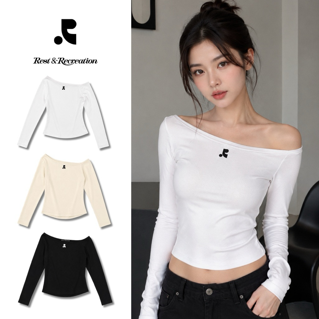 พร้อมส่ง / เสื้อเปิดไหล่ ปาดไหล่ REST&RECREATION Off-Shoulder Top ส่งสินค้าทุกวัน รับประกันความพอใจ คืนเงินได้