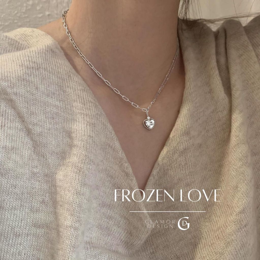 GLAMOR✨สร้อยเงินเเท้ Frozen Love สร้อยคอสองชั้นรูปหัวใจ ประณีต มีระดับ หรูหราระดับกลาง