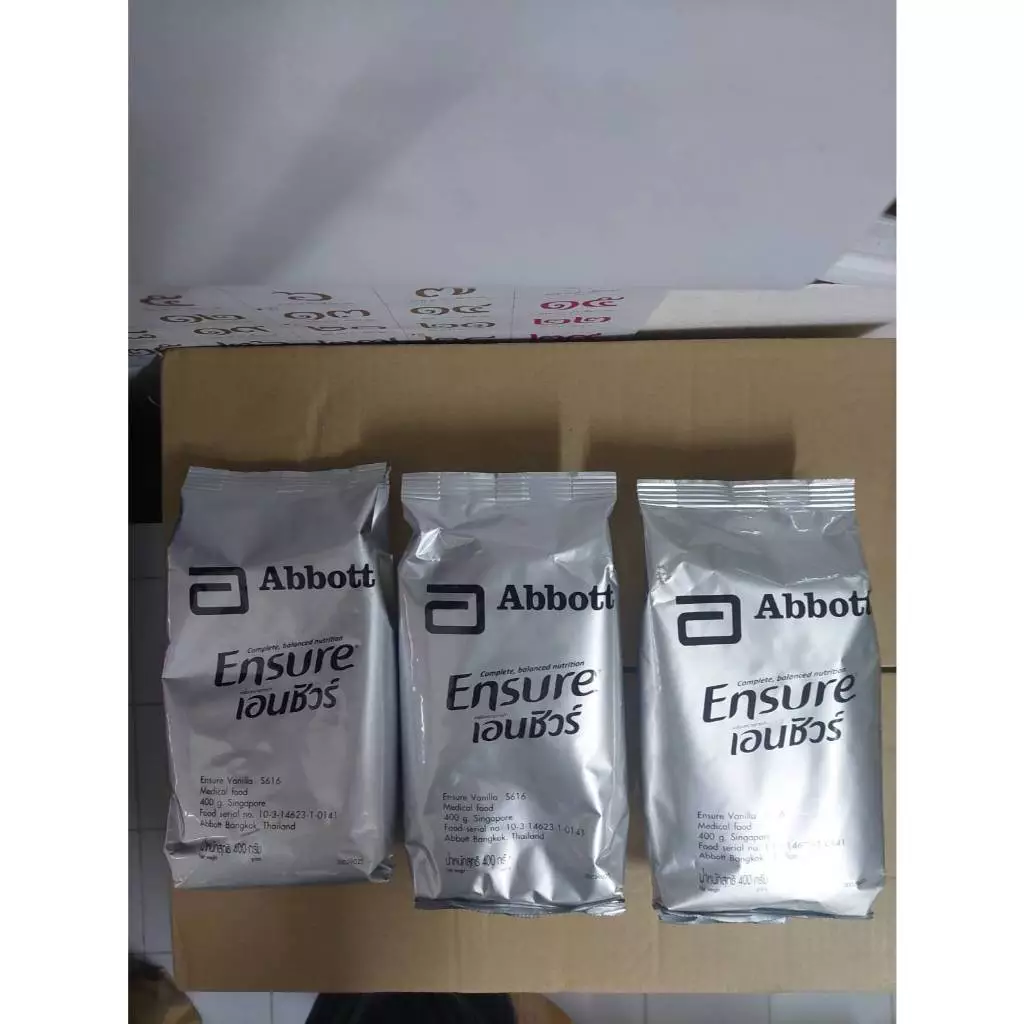 เอนชัวร์ ensure กลิ่นวนิลา ชนิดถุงเติม แบ่งขาย ขนาด400 กรัม x จำนวน3 ถุง (แถมช้อนตวงและใบสแกนสะสมแลกของรางวัล)