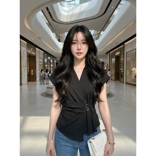 M2185 เสื้อเชิ้ตแขนล้ำดีเทลจับจีบหน้า ทรงเป๊ะปัง เสื้อรุ่นนี้ต้องมีติดตู้! เสื้อเชิ้ตคอปกดีไซน์เก๋ แขนล้ำนิดๆ