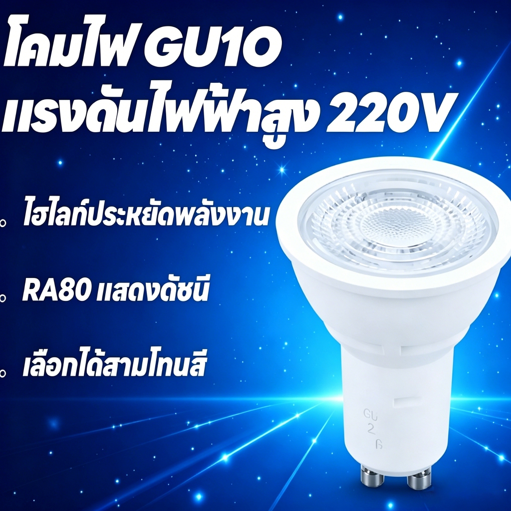 หลอดไฟ LED GU10 สปอตไลท์ แรงดันกว้าง 220V สว่างสูง ประหยัดพลังงาน ทดแทนฮาโลเจน หัวขาแยก พลาสติกหุ้มอลูมิเนียม
