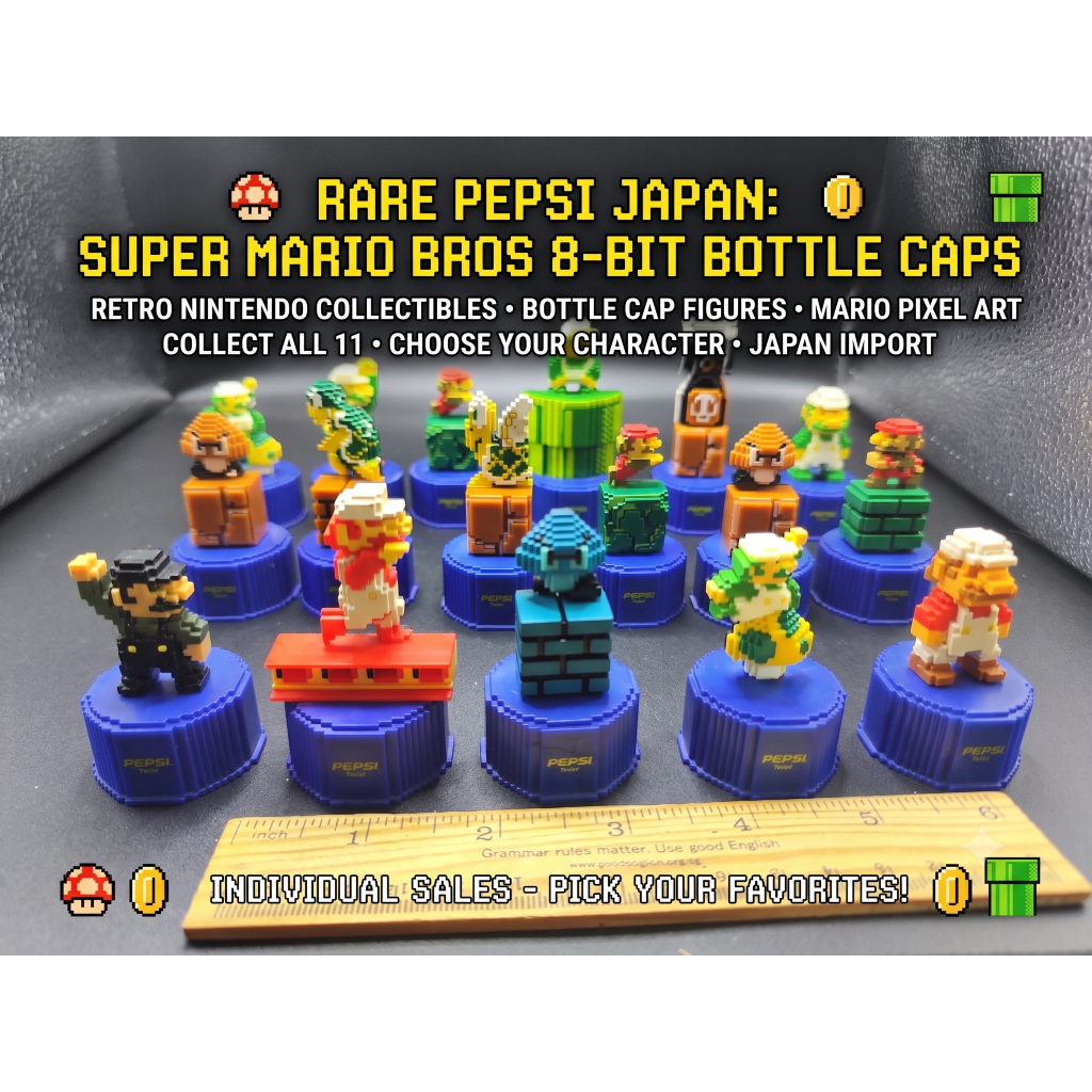 Pepsi มาริโอ้ Super Mario Bros [เลือกชิ้นได้] ฝาขวดเป๊ปซี่ มาริโอ้ Vintage Pepsi Japan Super Mario Bros 8-Bit Pixel Bott