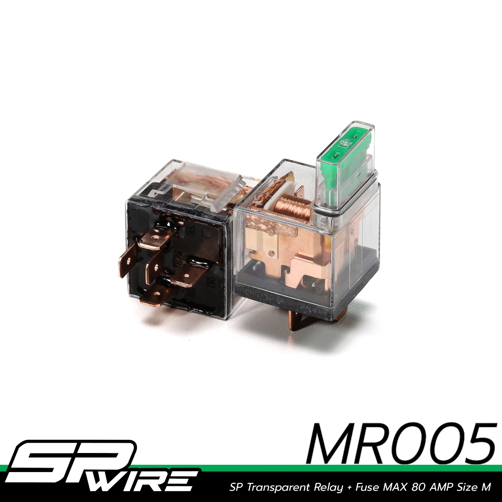 MR005 # รีเลยใส มีฟิวส์ในตัว 12V 80 AMP “ ไฟLED สีฟ้า ” #Spwire