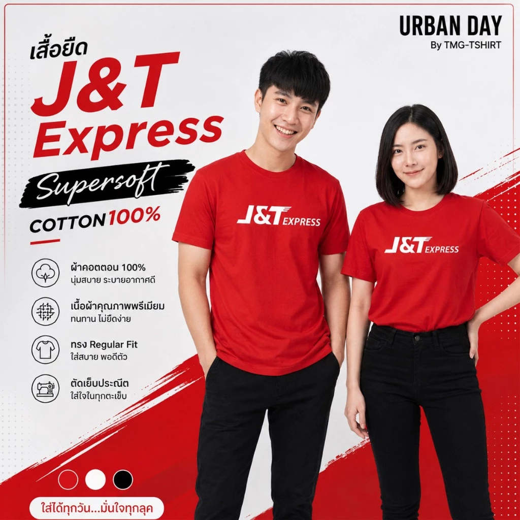 เสื้อยืดคอกลม J&T Express เนื้อผ้าคอตตอน100 พรี่เมี่ยมเกรด