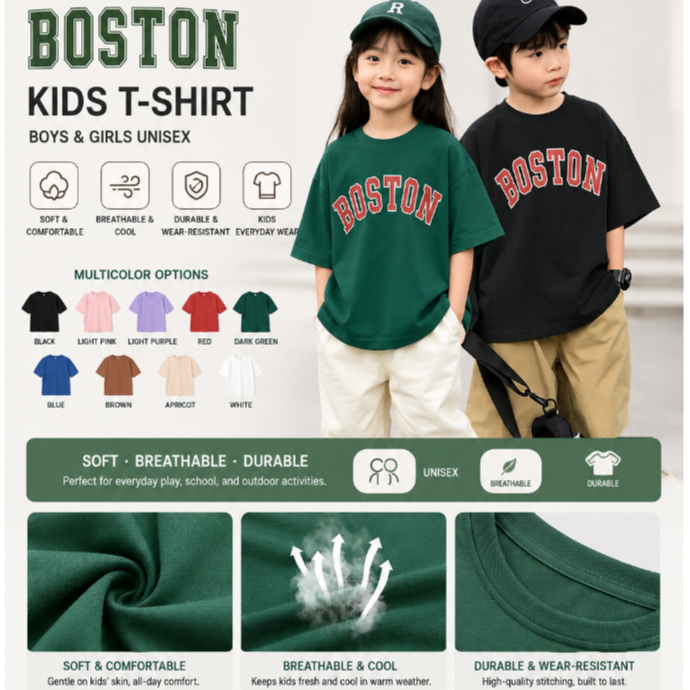 [พร้อมส่ง] เสื้อยืดเด็ก / ผ้าฝ้ายแท้ 100% / แนวโน้มแฟชั่น คอกลม พิมพ์ตัวอักษร London สำหรับเด็กโต / ขนาด 90-150
