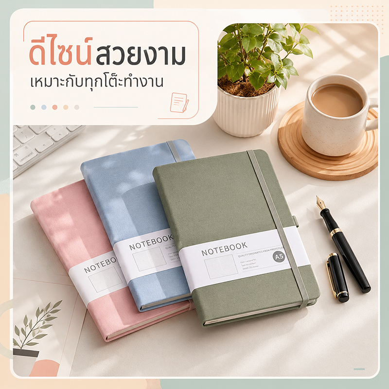 สมุดบันทึก A5/A6 ปกผ้าพรีเมียม กระดาษหนา 80GSM 200 หน้า มีริบบิ้นคั่นหน้า เหมาะสำหรับเรียน ทำงาน