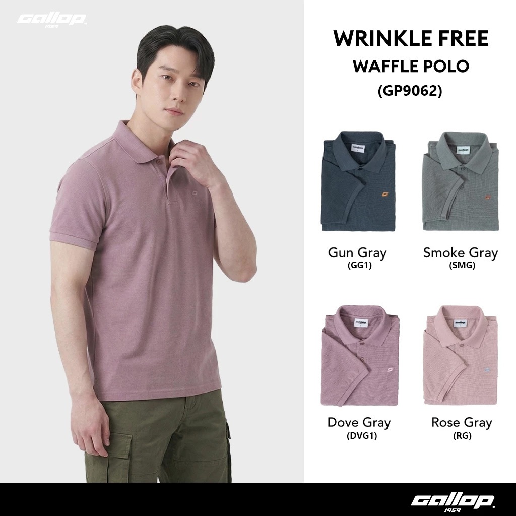 GALLOP : WRINKLE FREE WAFFLE POLO เสื้อโปโลผ้าวาฟเฟิลผู้ชาย รุ่น GP9062 Set GRAY Color / ราคาปกติ 1290.-