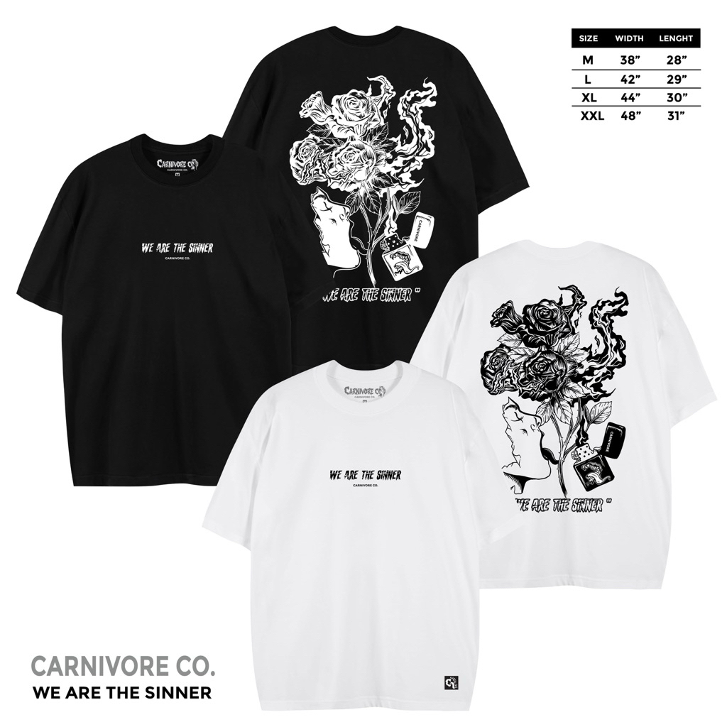 CARNIVORE  เสื้อยืด ลาย “ WE ARE THE SINNER “  แขนสั้น แนวสตรีท Oversize เสื้อยืดชาย หญิง