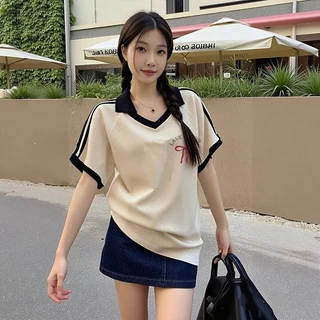 เสื้อปกทรงสเก็ตสวยๆผู้หญิงแฟชั่นมาใหม่ oversize เสื้อผ้าสาวอวบไซส์ใหญ่น่ารักๆ เสื้อยืดแขนสั้นลําลองทรงหลวมสไตล์เกาหลี