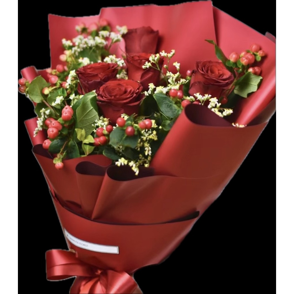 [ สินค้าพร้อมจัดส่งด่วน ] ช่อดอกไม้สด ( Bouquet ) ดอกกุหลาบสีแดงนำเข้าไซส์พิเศษ 3,5,7,9 ดอก