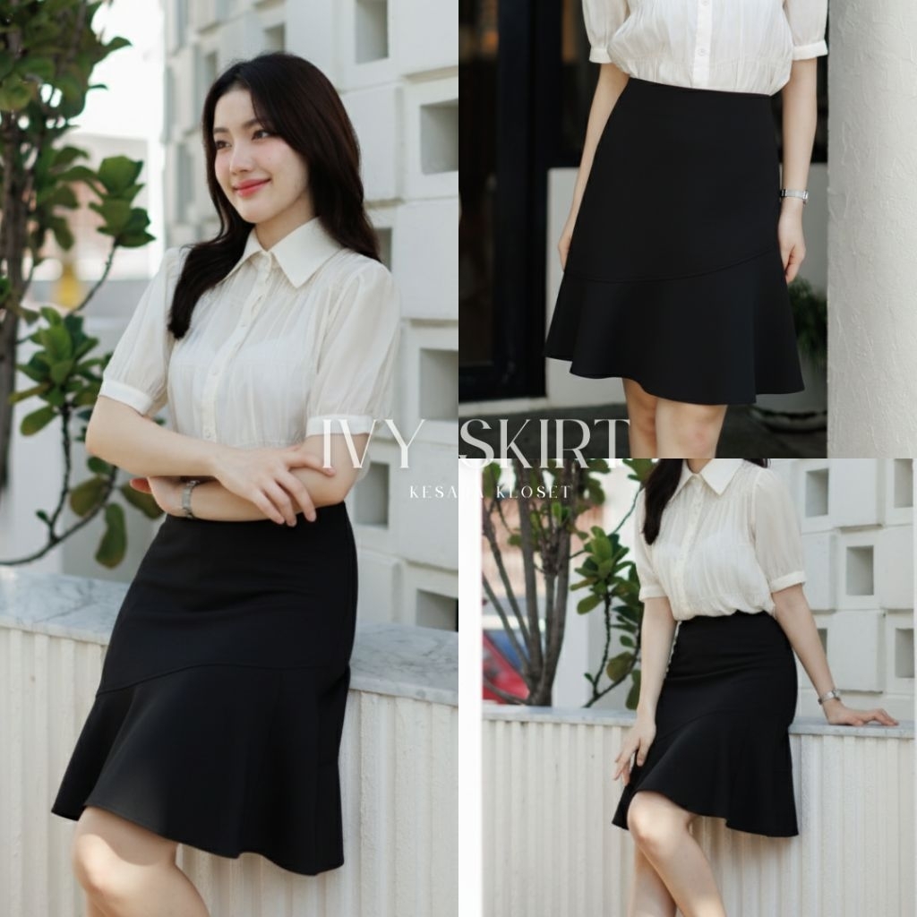 กระโปรงเอวสูง ทรงระบายเฉียง Ivy Skirt