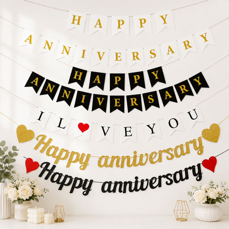 【จัดส่งวันนี้】ธง Happy Anniversary วันครบรอบ วันแต่งงาน ป้ายวันครบรอบ ธงกระดาษ ธงวันครบรอบ