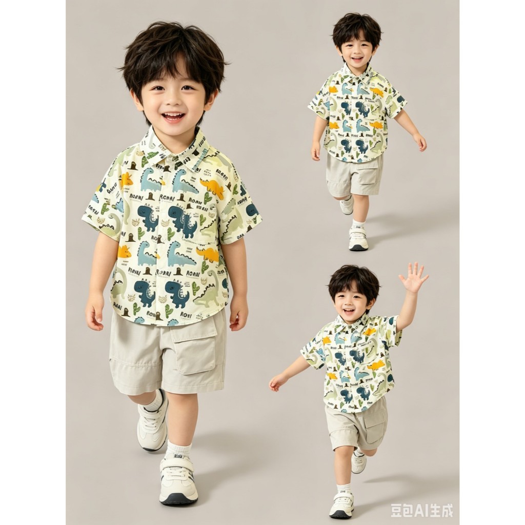BB336 ชุดเด็กชายมาใหม่ เสื้อเชิ้ตไดโนเสาร์ รูปที่ 4
