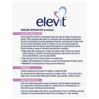 Elevit Pre-Conception เพื่อการติดครรภ์และบำรุงครรภ์ 100 เม็ด จากออสเตรเลีย