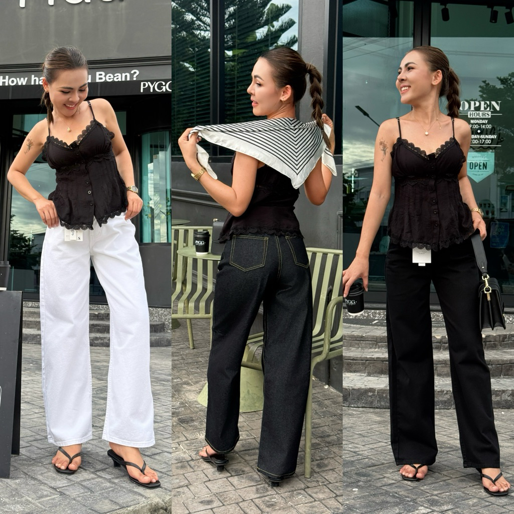 New 024 ยีนส์กระบอกใหญ่ปลายขาตรง ผ้าไม่ยืด พรางหุ่นสะโพกใหญ่ต้นขาใหญ่ใส่สวย  (ตัดขาได้ไม่เสียทรง)