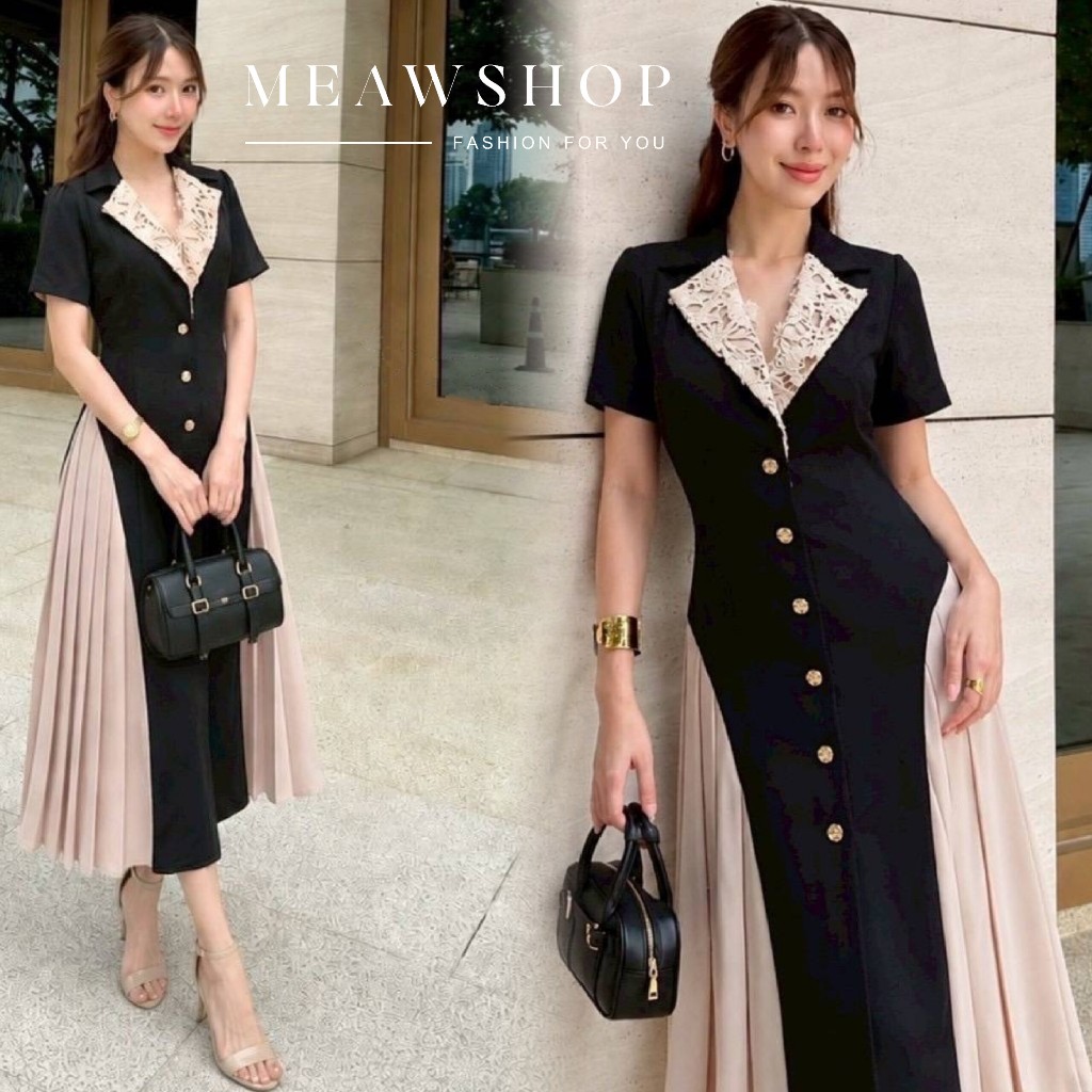 S-4XL เดรสยาวแขนสั้น เนื้อผ้าสูท คอปกสีครีมเบจผ้าดอกไม้ 3D ชุดทำงานผู้หญิง เดรสสูท Blazer  ชุดออกงาน