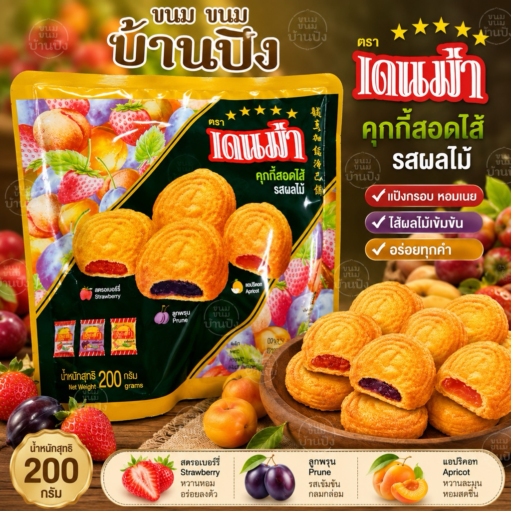 (1ห่อ)เดนม่า คุกกี้ คุกกี้สอดไส้ แยมรสผลไม้ ถุงใหญ่  (บรรจุ 18-20 ชิ้น /น้ำหนักสุทธิ 224 กรัม)