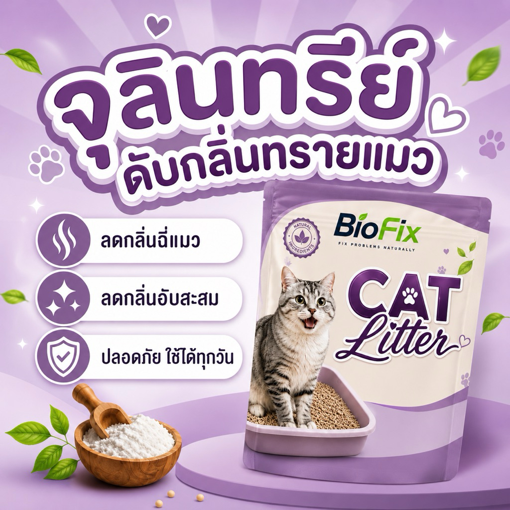 BioFix CAT Litter 200g. กระบะทรายแมวเหม็น ดับกลิ่นฉี่แมว ฉี่หมา จุลินทรีย์ดับกลิ่นฉี่สัตว์เลี้ยง ดับกลิ่นอับ