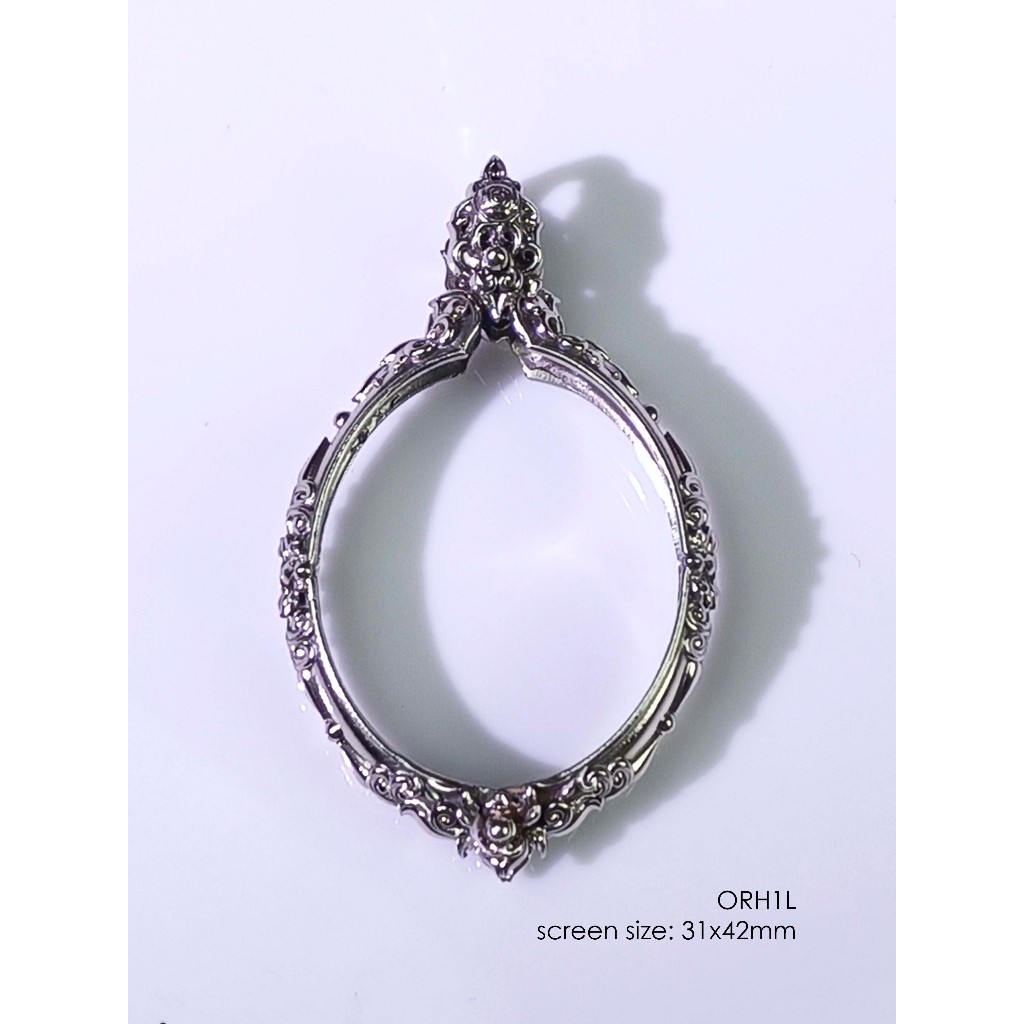 ORH1LWhitebrass Orahan1L Oval amulet casing 31x42mm กรอบพระไวท์บราส ทรงไข่ ทรงลูกท้อ