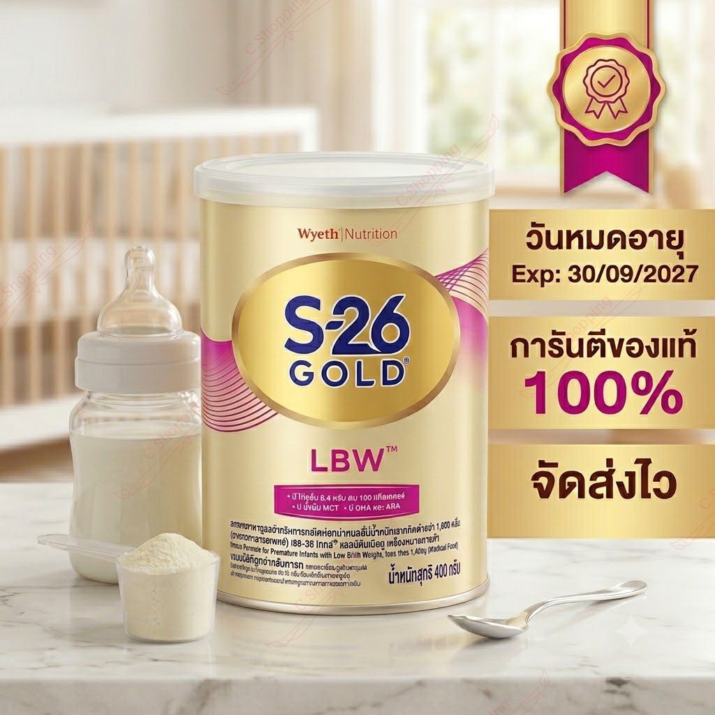 S-26 Gold LBW สูตรสำหรับทารกแรกเกิดคลอดก่อนกำหนดและน้ำหนักตกเกณฑ์ แบบกระป๋อง 400g Exp 30/09/2027