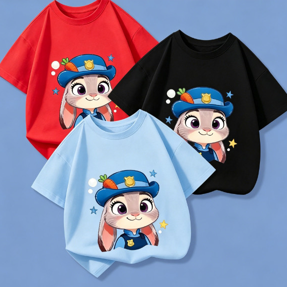 เสื้อยืดเด็ก ลายกระต่ายจูดี้、 ผ้าฝ้ายแท้ นุ่มระบายเหงื่อ ใส่สบาย สำหรับเด็กผู้ชาย เด็กผู้หญิง มีหลาย
