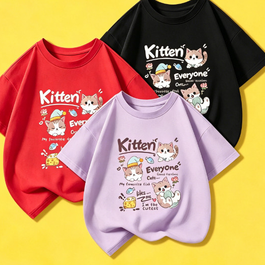 ลายแมวเหมียวน่ารัก Kitten ผ้าฝ้ายคุณภาพสูง นุ่มระบายเหงื่อ ใส่สบาย เด็กผู้ชายเด็กผู้หญิง มี 9