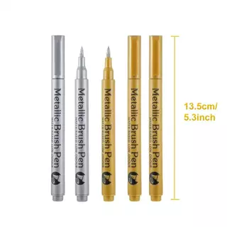 ปากกาเมทัลลิก 12แท่ง สีทอง สีเงิน ปากกาพู่กัน กันน้ำ ปากกาเขียนหิน แก้ว เซรามิก ไม้ Metallic Brush Pen DIY Marker