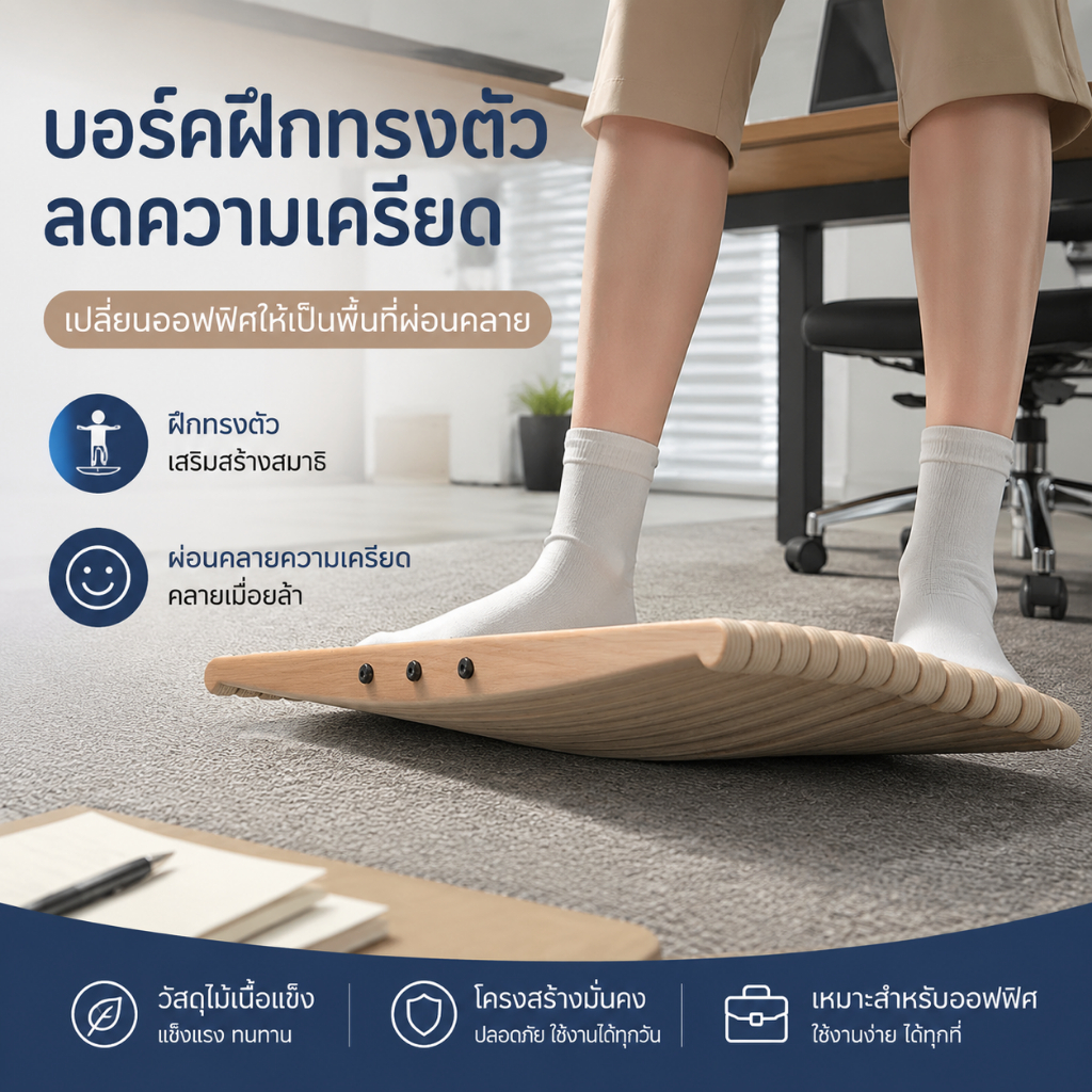 โต๊ะสมดุลมืออาชีพไม้ BALANCE BOARD Wooden Wobble Board ฝึกทรงตัว เสริมกล้ามเนื้อฝ่าเท้า ออกกำลังกายได้ทุกวัน