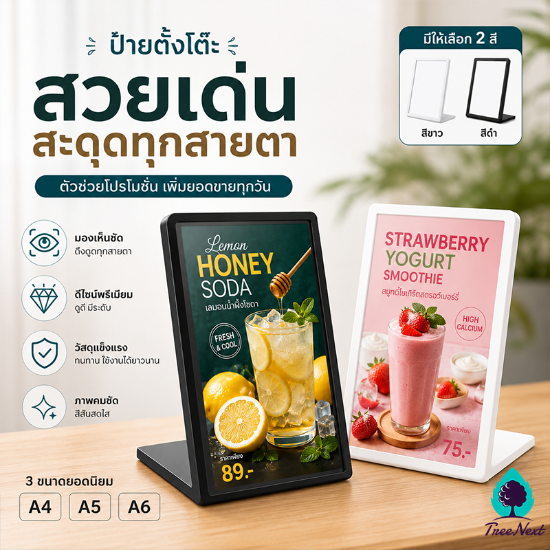 *ทูโทน* ป้ายอะคริลิค แท่นอะคริลิค ป้ายตั้งโต๊ะ ป้ายเมนูตั้งโต๊ะ อะคริลิคตั้งโต๊ะ A4 A5 A6 ตั้ง/นอน