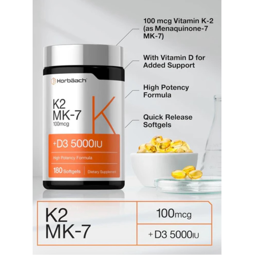K2 MK-7 100 mcg + D3 5000 iu 180 Softgels