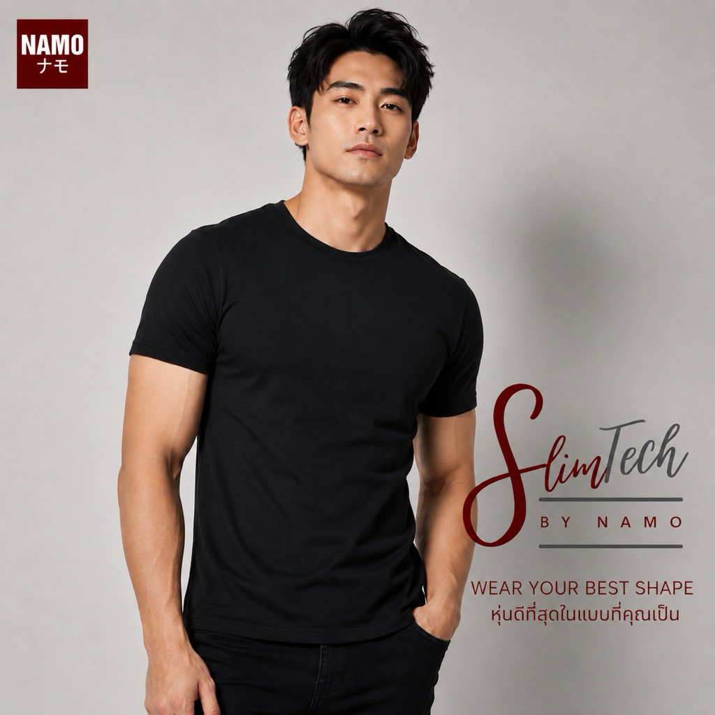 7.7ลดคุ้ม🔥เสื้อยืดหุ่นดี SlimTech สีดำ “มีกระเป๋า” หุ่นดี เหลาหุ่น พรางพุง มีตะเข็บเก็บพุงด้านข้าง ผ้านุ่มเย็น Organic