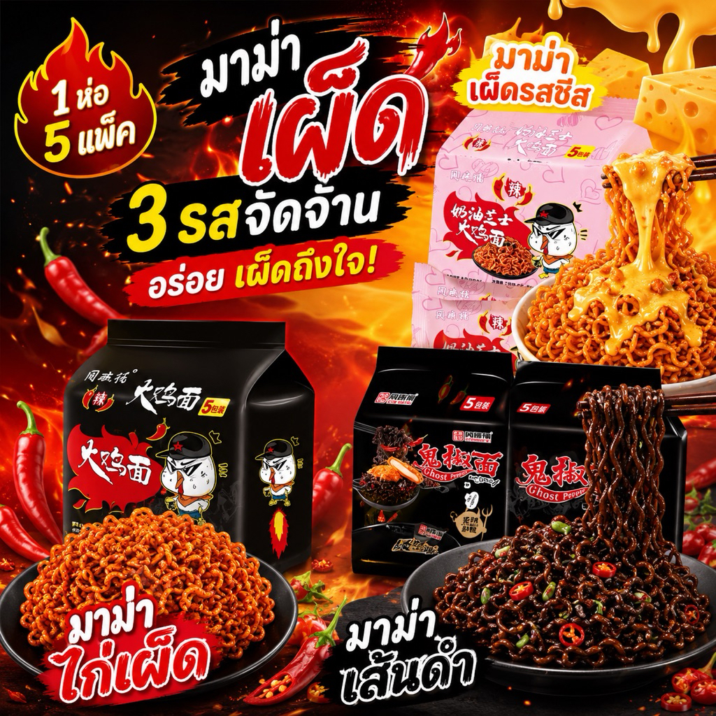 มาม่าเผ็ดเกาหลี (ยกแพ็ค5ห่อ) มี3รสชาติ
