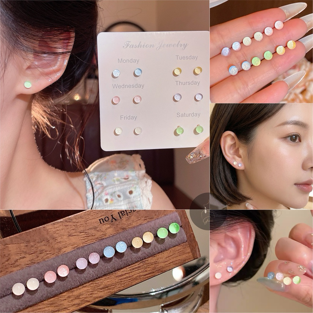 (เซ็ต 6 คู่ 6 สี) ต่างหูพลาสติก สีมาการอง
