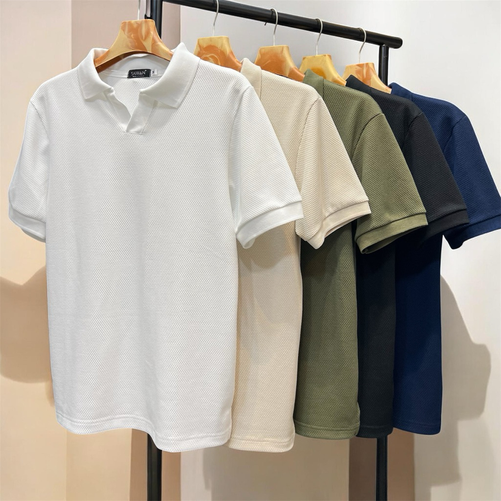 เสื้อคอวีโปโลผ้าป๊อปคอร์น V-polo popcorn shirt