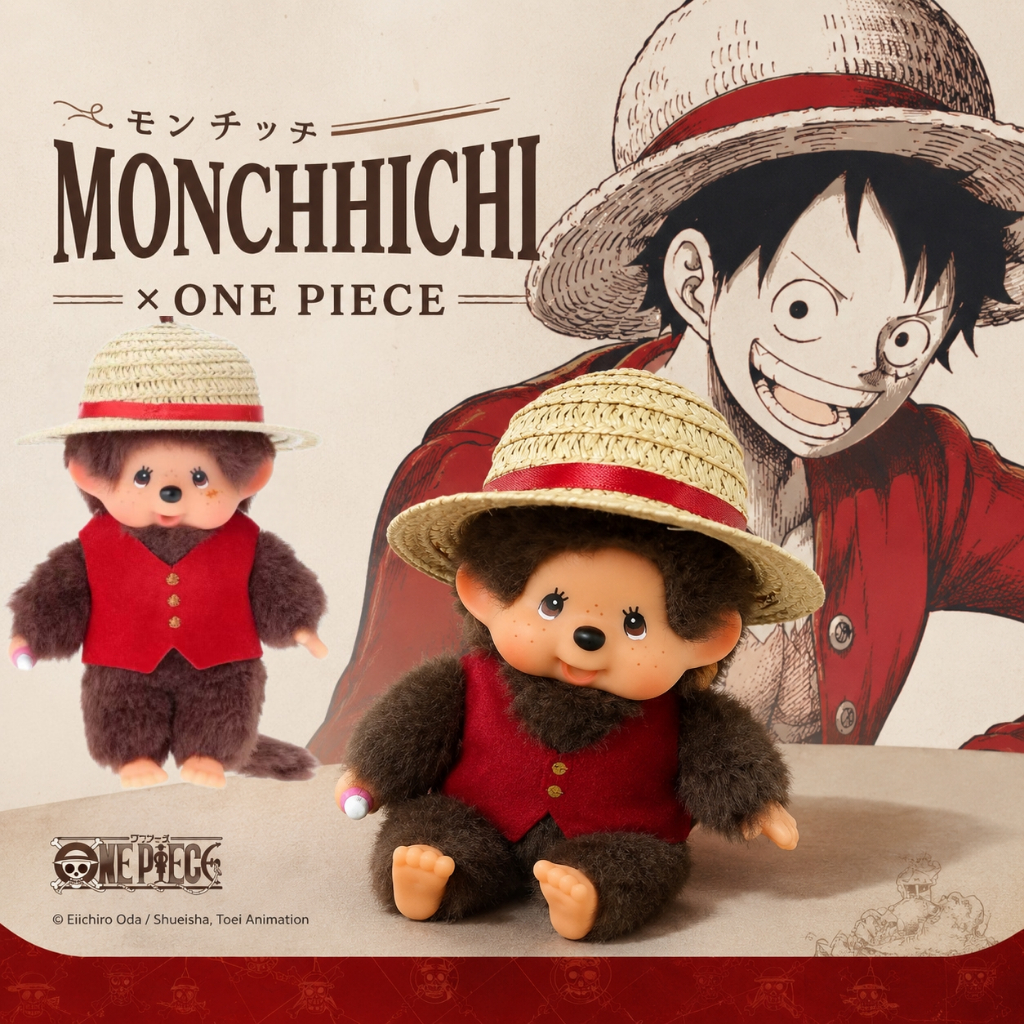 Monchhichi x ONE PIECE ลูฟี่ หมวกฟาง พวงกุญแจตุ๊กตาสะสม ของแท้จากญี่ปุ่น พร้อมส่งไทย