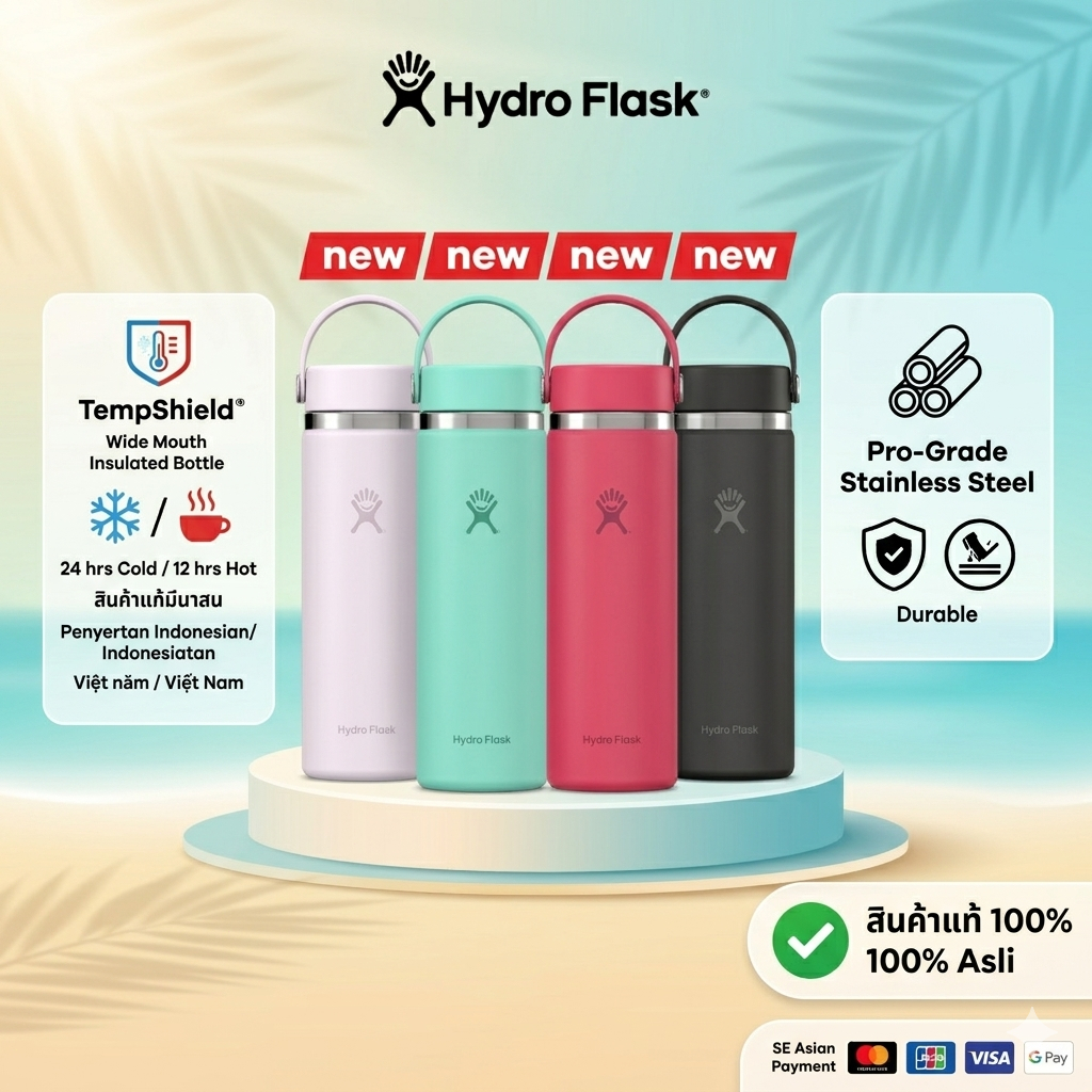 Hydro Flask Wide Mouth 2.0 20oz กระติกน้ำเก็บความเย็น เก็บร้อน สแตนเลสแท้ ปากกว้าง 【การขายล่วงหน้า】