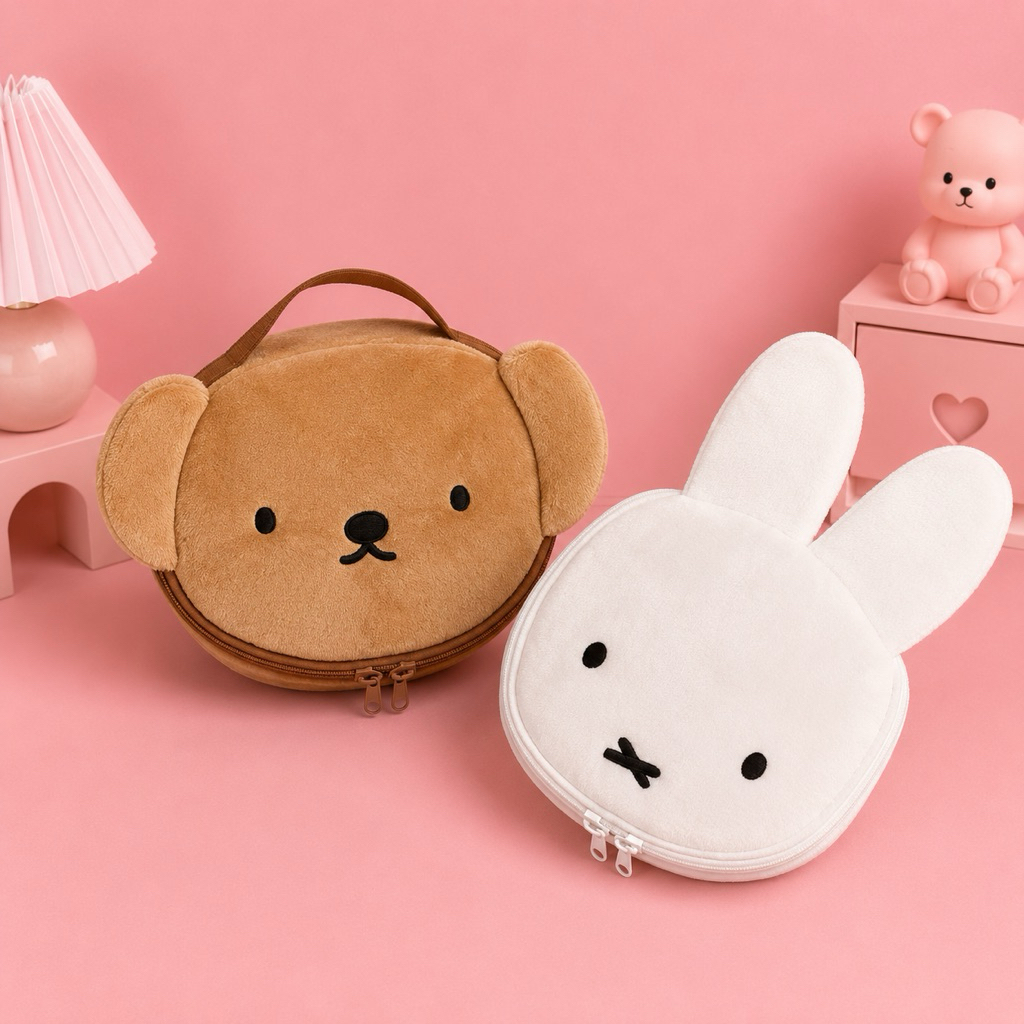 สินค้าพร้อมส่ง กระเป๋าใส่เครื่องสำอางค์ Miffy สีน้ำตาลและสีขาว สุดคิ้ว ขนาดเล็กพกพาง่าย