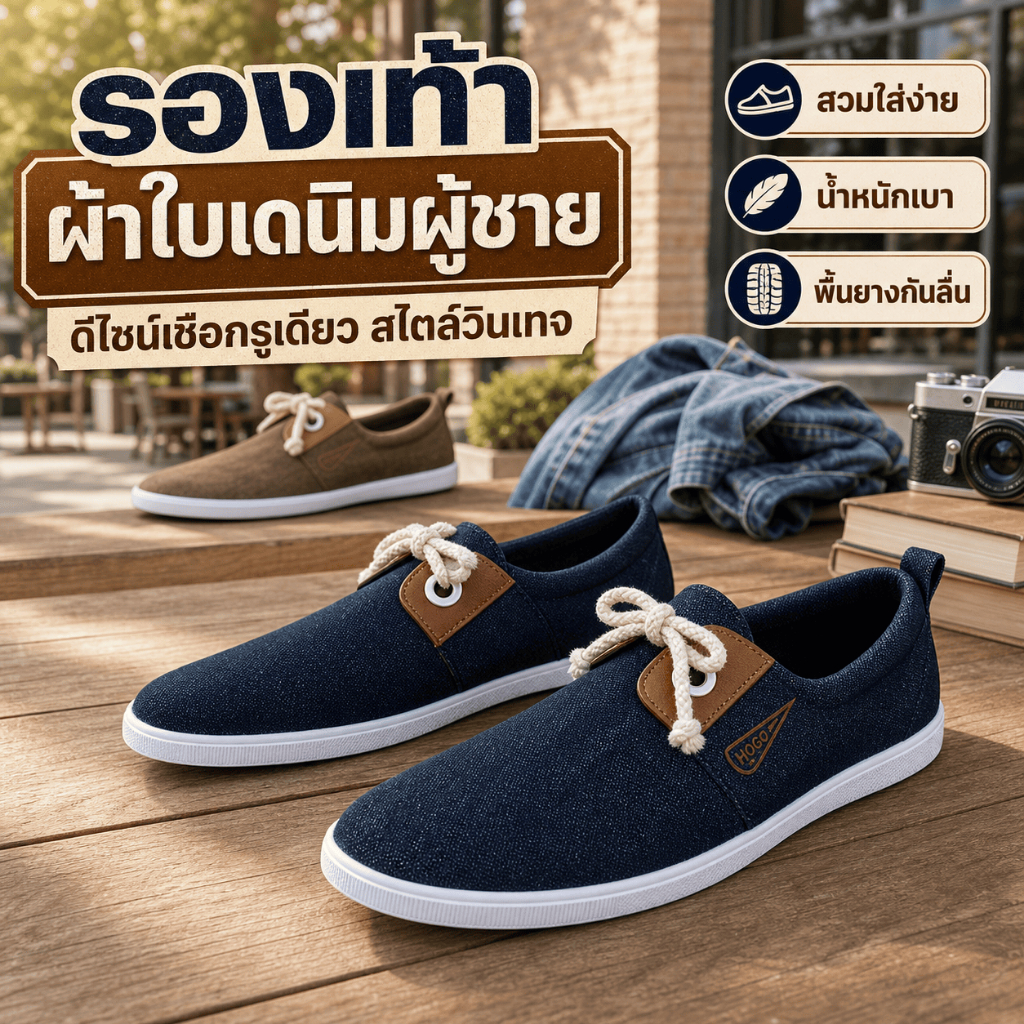 Hogo รองเท้าสลิปออน แบบสวม สวมใส่สบาย ไม่ต้องผูกเชือก รองเท้าผ้าใบผู้ชาย สลิปออน น้ำหนักเบา