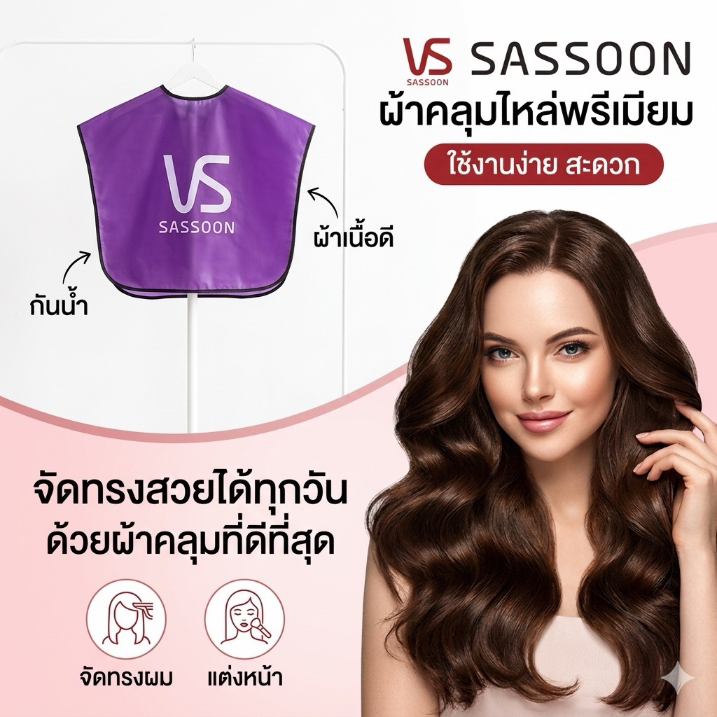 ผ้าคลุมไหล่ย้อมผม ผ้าคลุมไหล่กันเปลื้อน สีม่วง ผ้าคลุมตัดผม กันน้ำ ผ้าคลุมตัดผม กันเลอะ วัสดุผ้ายางยืดใช้ซ้ำได้