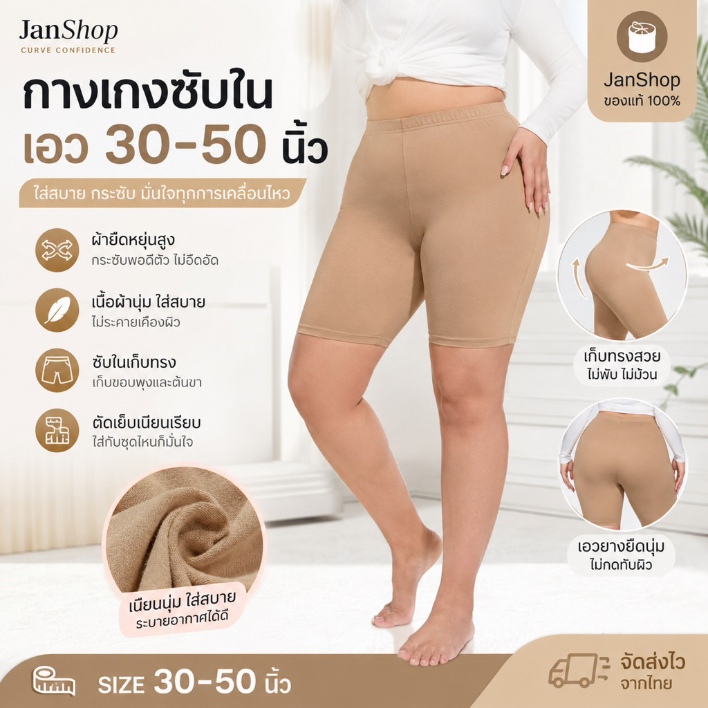 [W38]กางเกงซับในกันโป๊ไซส์ใหญ่ เอว30-50นิ้ว ผ้าหนาใส่เป็นเลกกิ้งได้