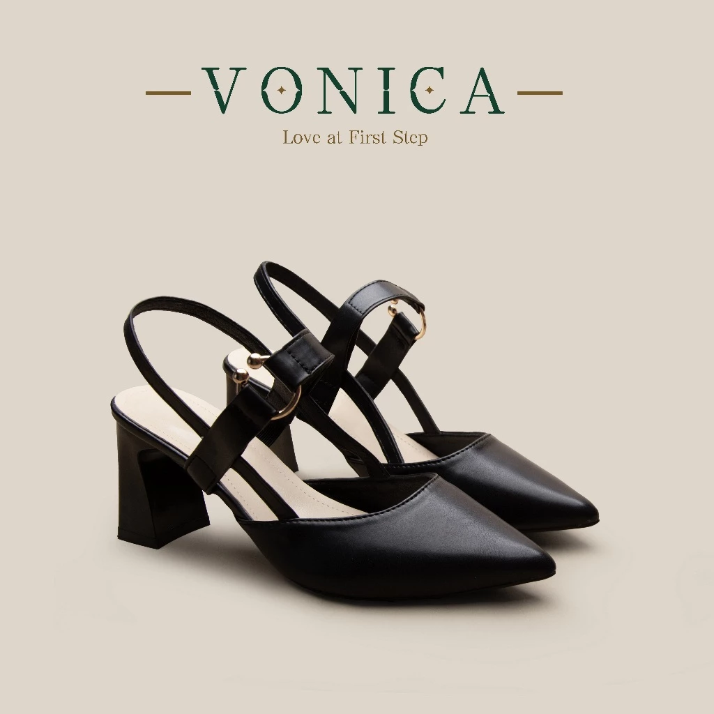 VONICA รองเท้าแตะผู้หญิง รองเท้าส้นสูงหัวแหลม หนังเงา สไตล์เกาหลี ทรงสวยแมทช์ได้ทุกชุดเรียบหรู